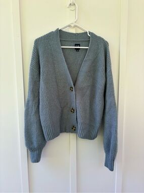 GAP Women's Dusty Blue Ribbed Button-Up Cardigan